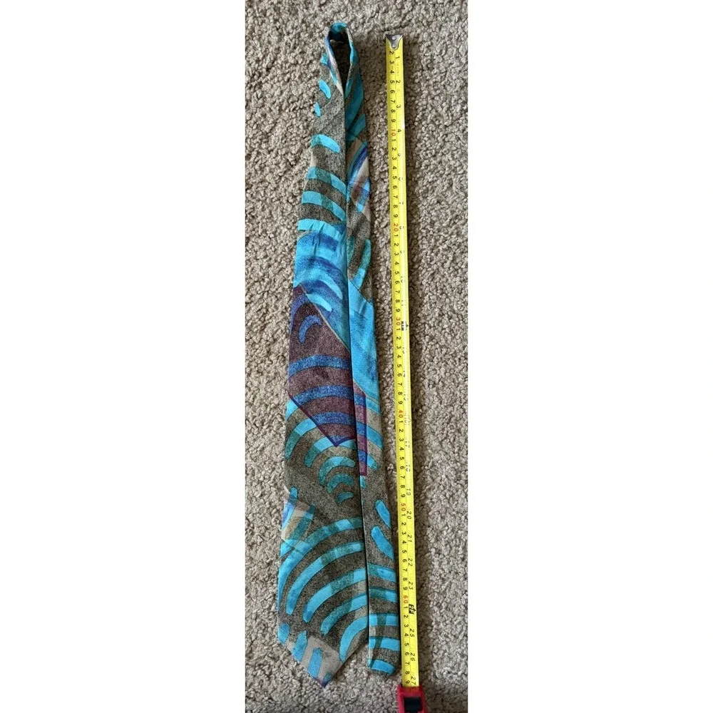 Nino Cerruti Neckwear Tie Teal Gray Abstract Pattern 100% Silk USA Made JBHS